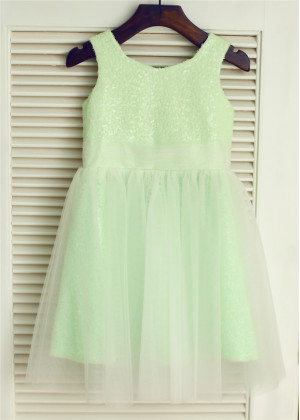 Mint Sequin Tulle Wedding Flower Girl Dress